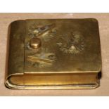 A 19th century brass combination snuff box, the hinged cover with three faux dials, 7.5cm wide