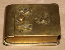 A 19th century brass combination snuff box, the hinged cover with three faux dials, 7.5cm wide