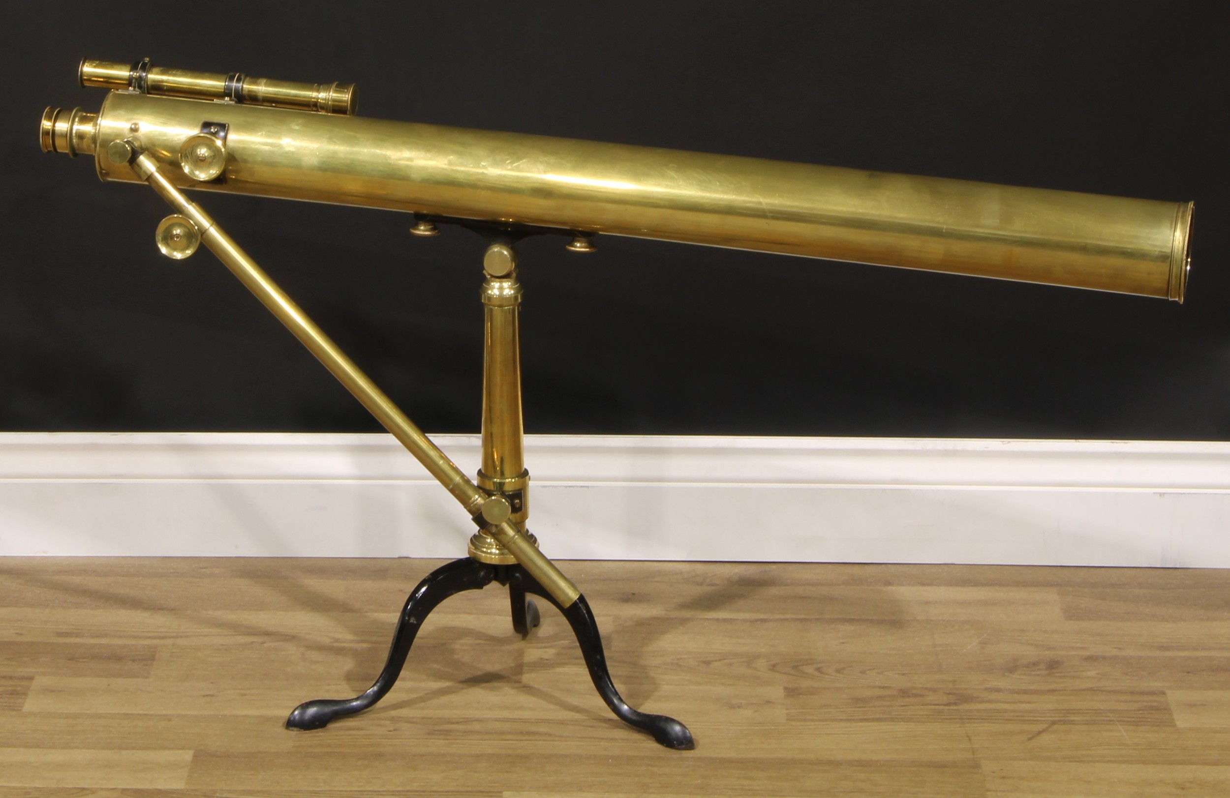 A late 19th century brass 3" astronomical telescope, by A Franks Ltd, Manchester, rack-and-pinion