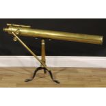 A late 19th century brass 3" astronomical telescope, by A Franks Ltd, Manchester, rack-and-pinion