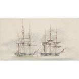 Lieut. James Kennett Willson RM (fl.c.1812 - 1830) Study of Two Frigates at Anchor labels to