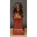 Continental School (19th century), a brown patinated bronze library bust, of Ludwig van Beethoven (