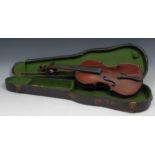 A violin, the one-piece back 33cm long excluding button, paper label printed Dulcis et Fortis J.T.L,