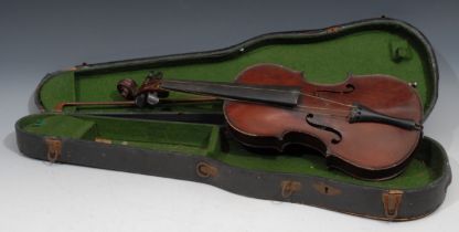 A violin, the one-piece back 33cm long excluding button, paper label printed Dulcis et Fortis J.T.L,