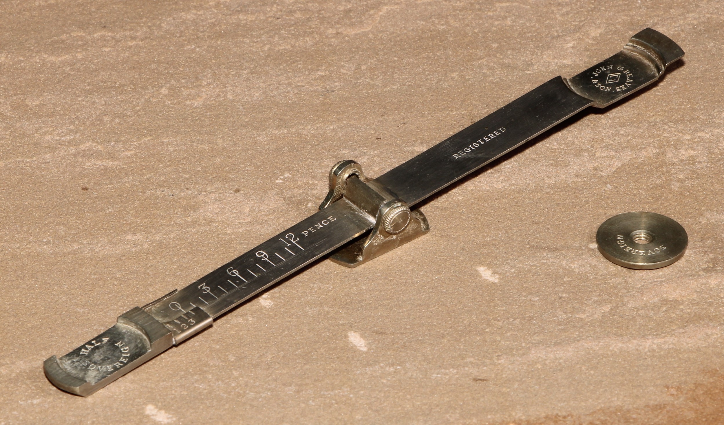 An early 20th century nickel plated sovereign balance, by John Greaves & Son, 16.5cm long - Image 2 of 3