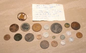 Coins - Maundy money 1844, two coins; French 5 Francs coin; others