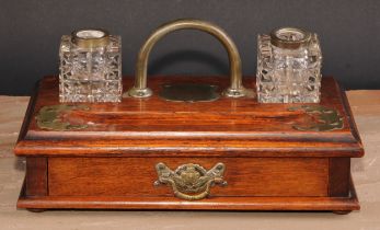 Freemasonry & Friendly Society Interest - an Edwardian oak rectangular inkstand, arched carrying