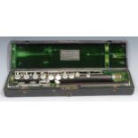 A flute, by Rudall Carte & Co Ltd, London, plated keys, no.4645, 67.5cm long, cased
