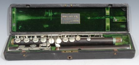 A flute, by Rudall Carte & Co Ltd, London, plated keys, no.4645, 67.5cm long, cased