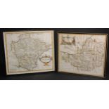 Robert Morden (1650 - 1703), a two-page coloured map, Somersetshire, 35cm x 42cm; another,