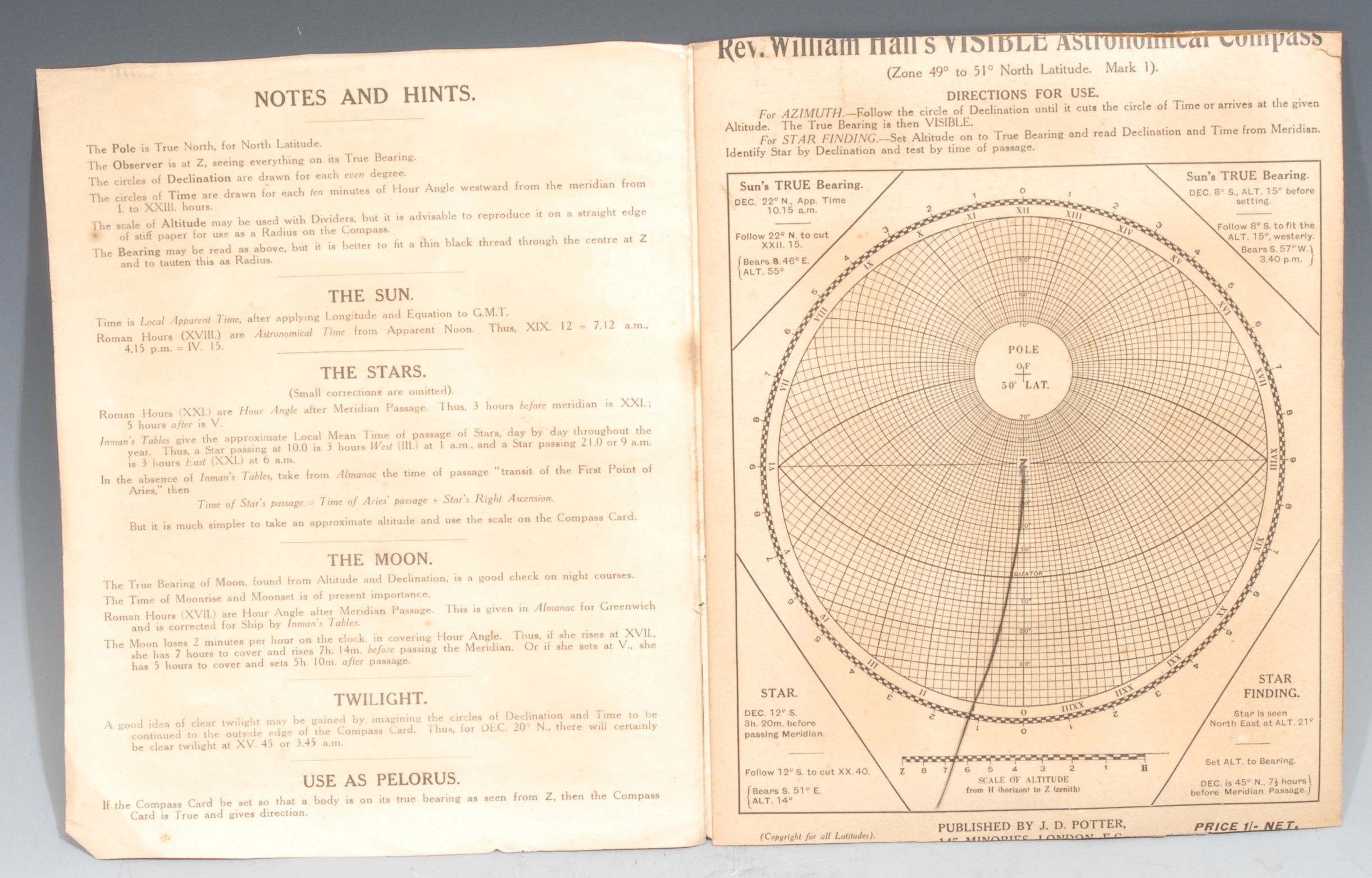 Astronomy and Cartography - Rev. William Hall's Visible Astronomical Compass, printed with a