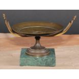 A French bronze saucer shaped tazza, in the Grand Tour taste, centred by a portrait roundel after