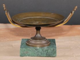 A French bronze saucer shaped tazza, in the Grand Tour taste, centred by a portrait roundel after
