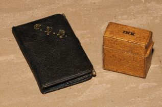 A Victorian leather pocket combination aide memoir, stamp and card case, 9cm long, c.1890; a