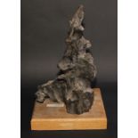 Natural History - a section of Irish bog oak, mounted for display, 41cm high overall