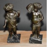 French School (19th century), a pair of dark patinated bronzes, putti, allegorical of summer and