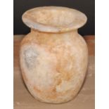 An Egyptian alabaster ovoid vessel, 13cm high