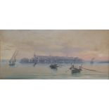 Esposito (early 20th century) Valetta Harbour, Malta signed, gouache, 10.5cm x 22cm