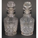 A pair of 19th century hobnail-cut decanters, 19.5cm high