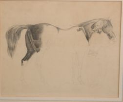 Orientalist School (19th century) A Stallion with Ottoman Attendant pencil drawing, 22cm x 27cm