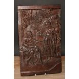 A North European oak rectangular panel, carved in relief with The Samaritan Woman at the Well, 39.
