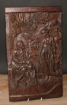 A North European oak rectangular panel, carved in relief with The Samaritan Woman at the Well, 39.