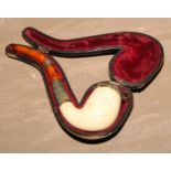 A late 19th century meerschaum pipe, retailed by Ludwig Hartmann, Vienna, 17.5cm long, c.1890, cased