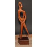 In the manner of Derrick Kitchen (mid-20th century), a wooden sculpture, Abstract Human Form, plinth
