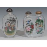 A large Chinese twin-section snuff bottle, inside painted with birds and water fowl, 10.5cm high;