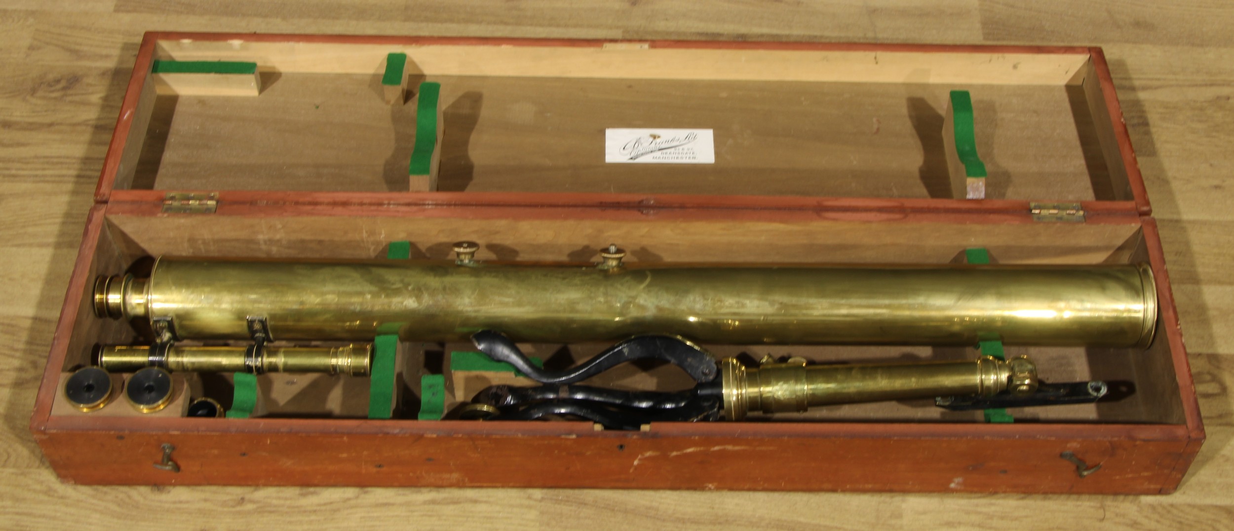 A late 19th century brass 3" astronomical telescope, by A Franks Ltd, Manchester, rack-and-pinion - Image 3 of 3