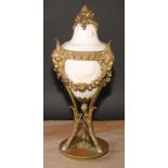 A Neo-Classical Revival gilt bronze mounted marble urn, the fittings cast with caprine masks and