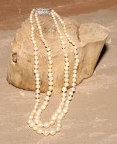 A cultured pearl necklace, silver clasp, 40cm drop, Mappin & Webb retailer's box