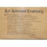 World War I - Royal Flying Corps - a manuscript poem, An Airman's Ecstasy, by Flying Officer J