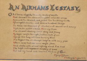 World War I - Royal Flying Corps - a manuscript poem, An Airman's Ecstasy, by Flying Officer J