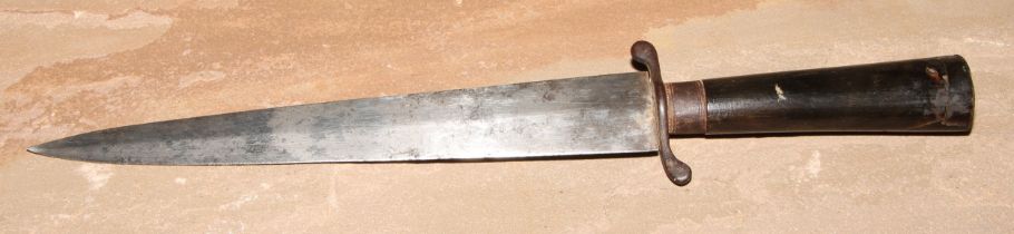 A 19th century dagger, 22cm pointed double-edged blade, serpentine quillon, horn handle, 33cm long