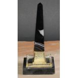 A 19th century agate and gilt bronze Grand Tour library obelisk, square black marble base, 21cm