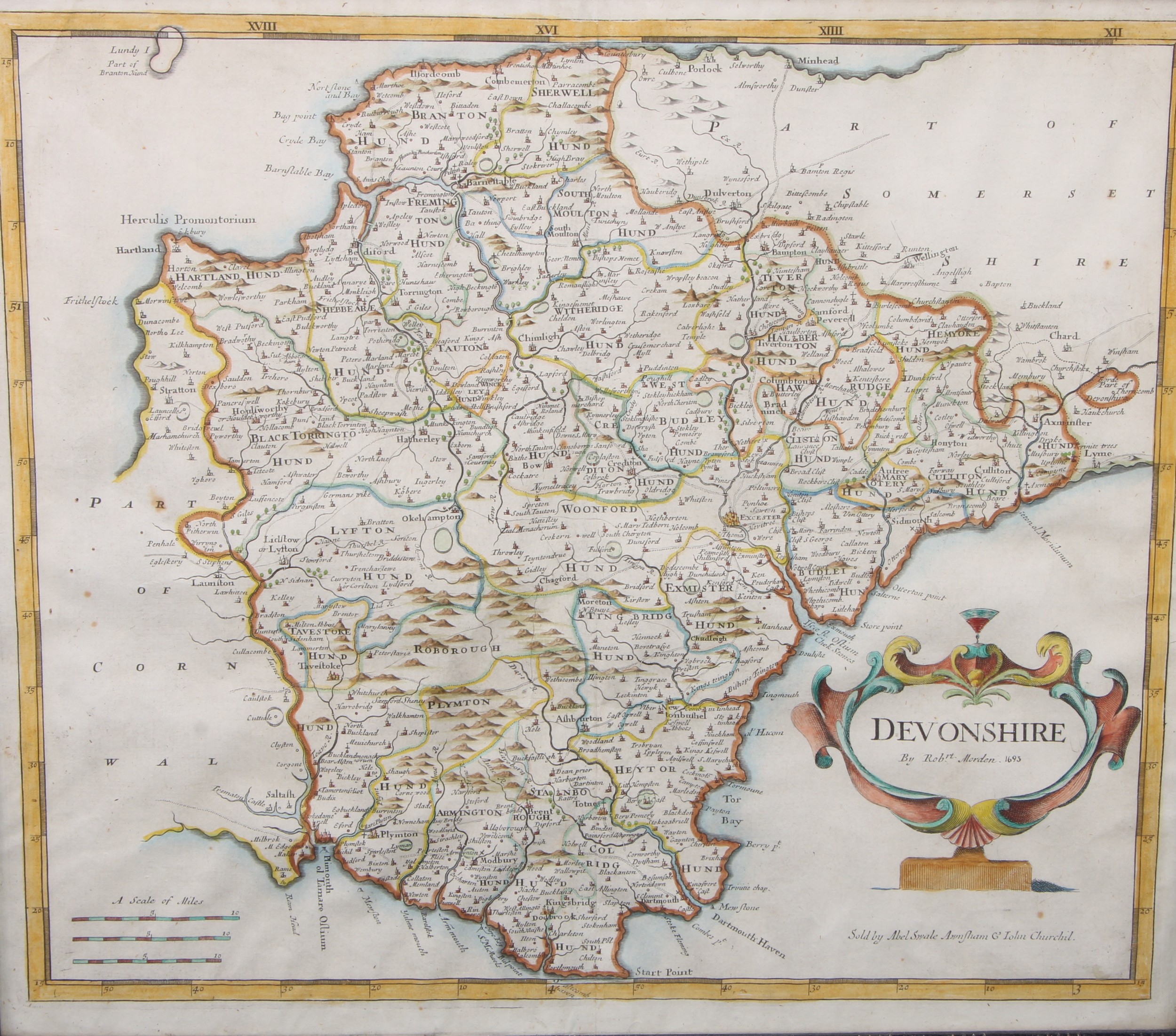 Robert Morden (1650 - 1703), a two-page coloured map, Somersetshire, 35cm x 42cm; another, - Image 2 of 3