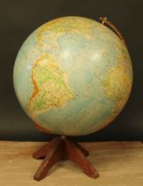 A 13” terrestrial Worldmaster globe, by George Phillip & Son Ltd, London, gilt horizon ring,
