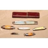 Machirology - a George III silver and mother of pearl folding pocket fruit knife, 14.5cm long (