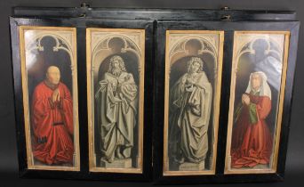 A late 19th/early 20th century antiquarian's facsimile triptych, after the Ghent altarpiece, the