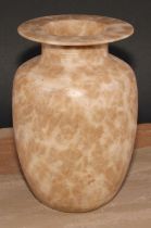 An Egyptian alabaster ovoid vessel, 21.5cm high