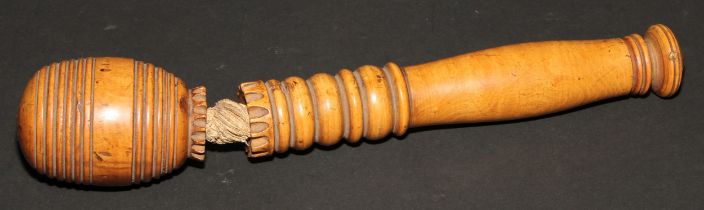 A 19th century bosun’s persuader cosh, ring turned handle, ovoid end, 26.cm long