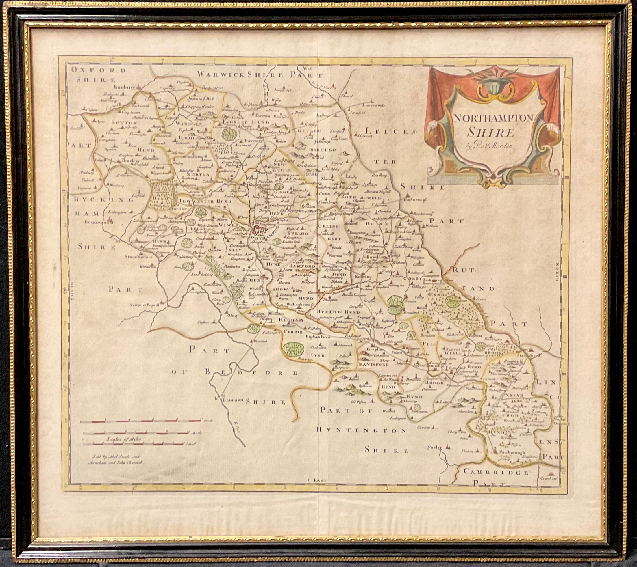 Robert Morden (1650 - 1703), a two-page coloured map, Northamptonshire, 41.5cm x 46cm - Image 2 of 2