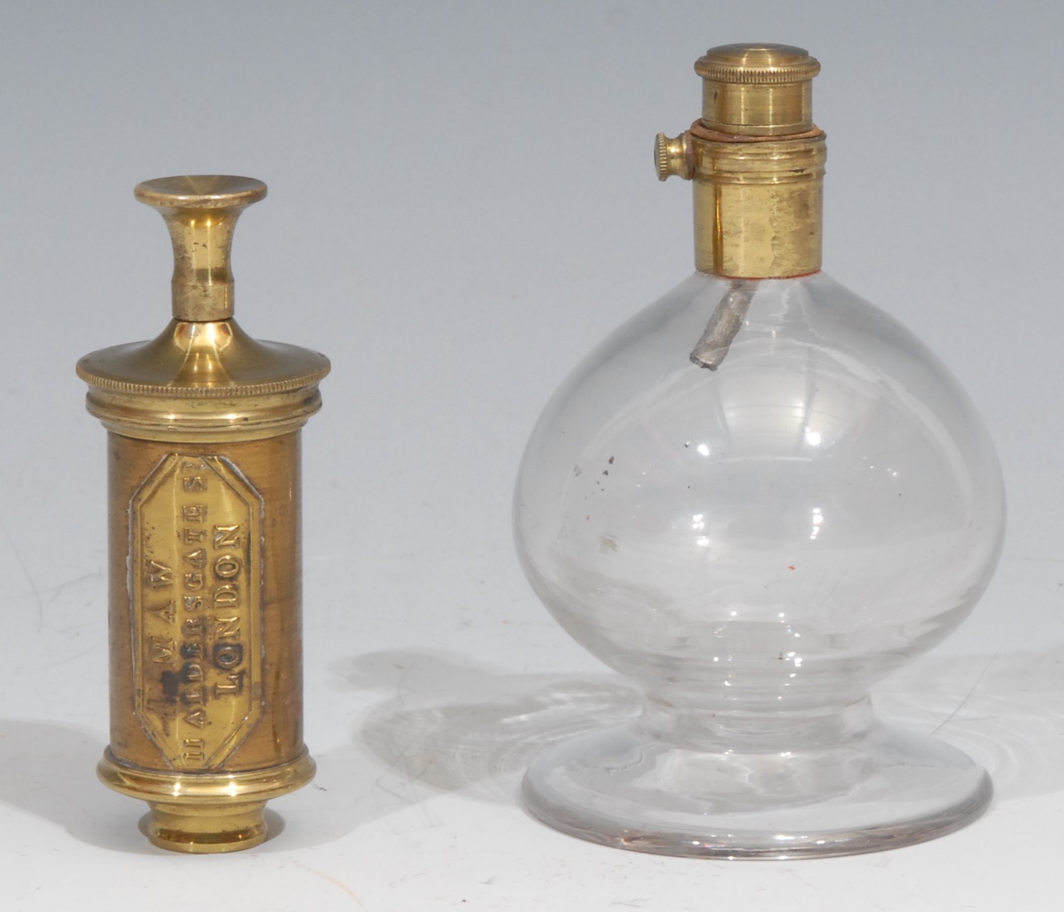 A Victorian gilded brass and clear glass breast pump by S Maw & Son, Thompson Place, London, red - Image 4 of 4