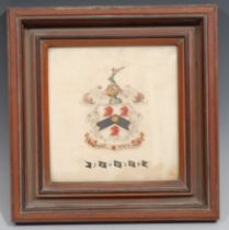 A 19th century watercolour armorial, painted with the arms and motto of Johnson, 17cm x 16cm,