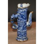 A Chinese ewer and cover, decorated in tones of underglaze blue with dragons, metal fittings, 21cm