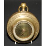 A French Empire gilt brass sedan barometer, 5.5cm circular register, ring finial, 11cm diam, 19th