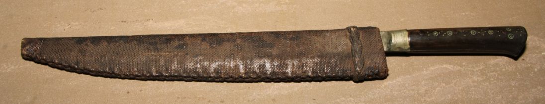 A Middle Eastern knife or dagger, 26cm slightly curved fullered blade, two-piece horn handle