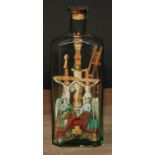 A 19th century softwood and decoupage bottle diorama, in the prisoner of war and sailor folk art