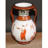 A 19th century Grecian Revival two-handled ovoid vase, decorated after the Antique in the Grand Tour